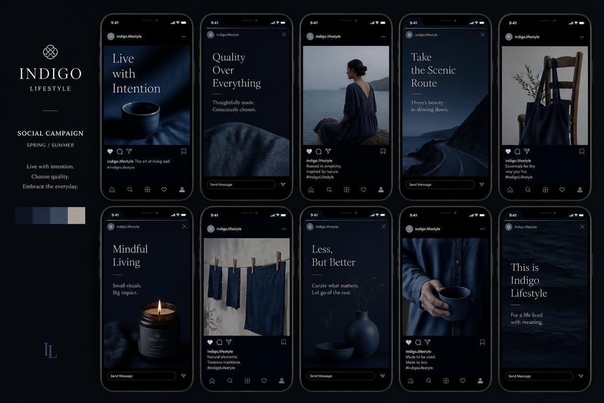 Social media campaign grid for a lifestyle brand