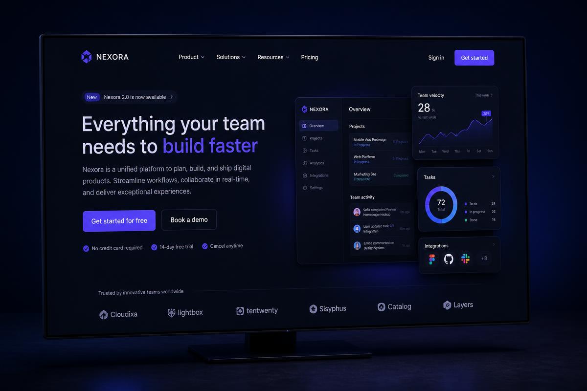 Modern dashboard website displayed on a large monitor